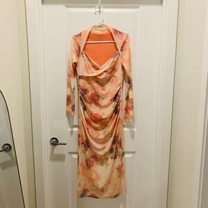 Abstract floral peach mesh bodycon